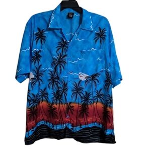 Tropical Blue and Red Palm Tree Shirt